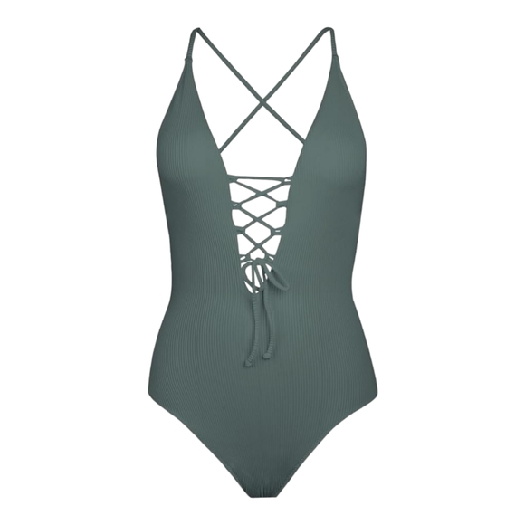 Cupshe One Piece Swimsuit Deep V-neck Lace Up Front Women XL - Picture 4 of 6